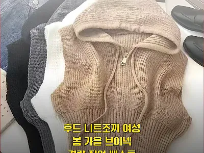 후드 니트조끼 여성 봄 가을 브이넥  관련 이미지 1